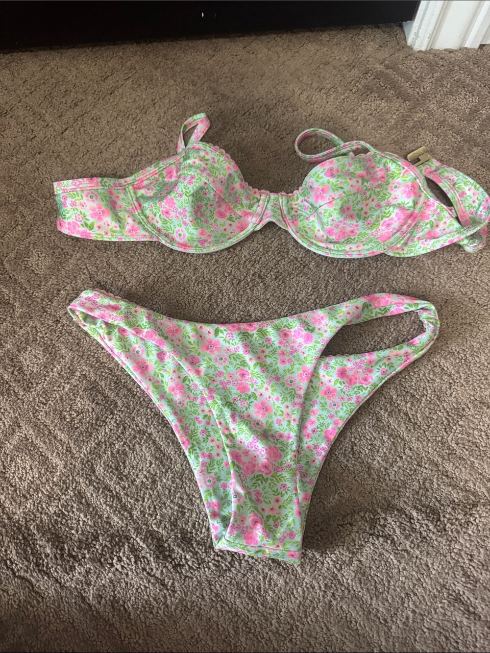 Kulani Kinis Pink and Green Floral Bikini Set